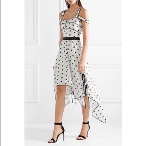 Cold-shoulder cutout printed satin midi dress